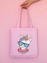 Cargar imagen en el visor de la galería, Tote bag rosa de algodón unicornio Aduchis donut