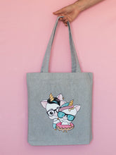 Cargar imagen en el visor de la galería, Tote bag gris de algodón unicornio Aduchis y Lolo