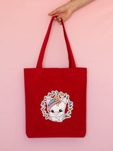 Cargar imagen en el visor de la galería, Tote bag rojo de algodón unicornio Aduchis orla blanca