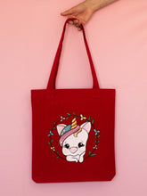 Cargar imagen en el visor de la galería, Tote bag rojo de algodón unicornio Aduchis corona normal