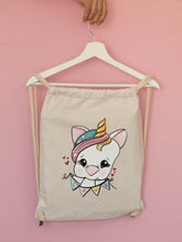 Cargar imagen en el visor de la galería, Mochila beige de algodón unicornio Aduchis love