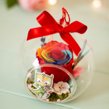 Cargar imagen en el visor de la galería, Rosa ARCO IRIS preservada bola 12 cm "Yo amo a mi dragón"