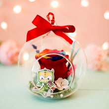 Cargar imagen en el visor de la galería, Rosa ARCO IRIS preservada bola 12 cm "Yo amo a mi dragón"