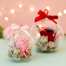 Cargar imagen en el visor de la galería, Rosa ARCO IRIS preservada bola 12 cm "Yo amo a mi dragón"