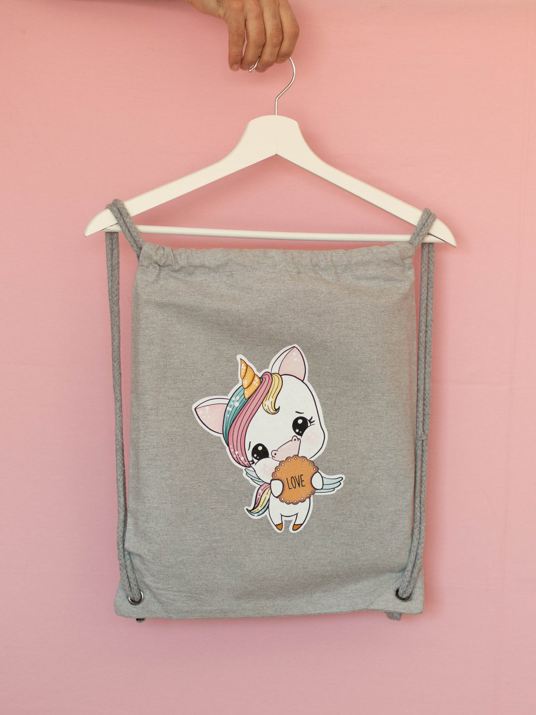 Mochila gris de algodón unicornio Aduchis cookie